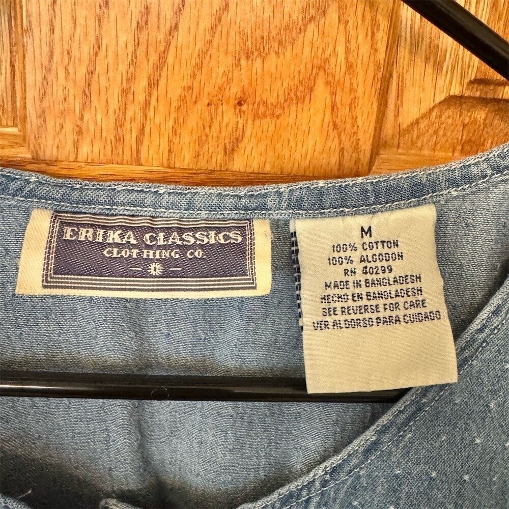 Erika Classics Denim Shirt Dress Womens M Blue Midi Button Front Pockets - Picture 4 of 5